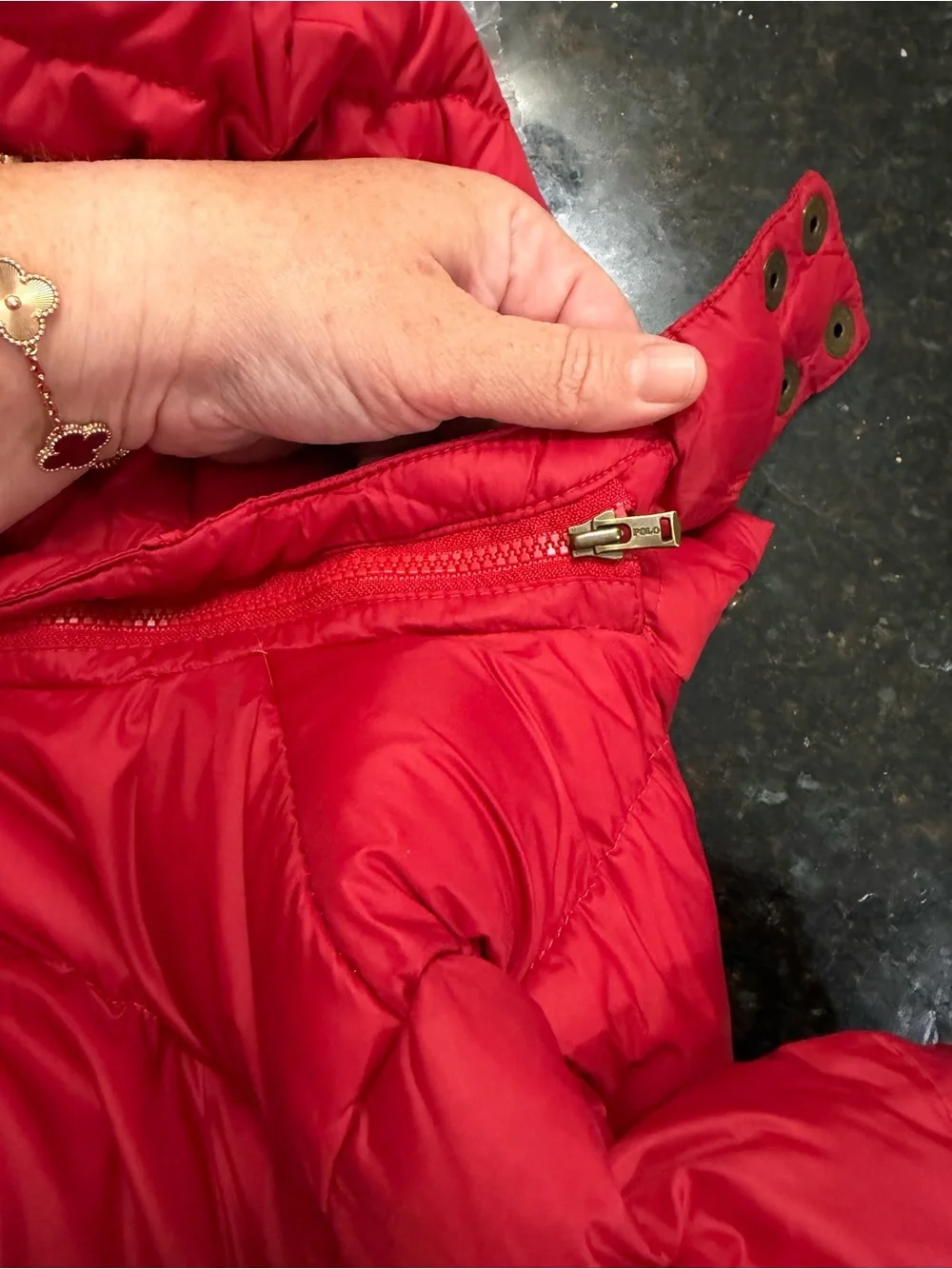 Polo by Ralph Lauren Red Puffer Jacket with Navy Trim
